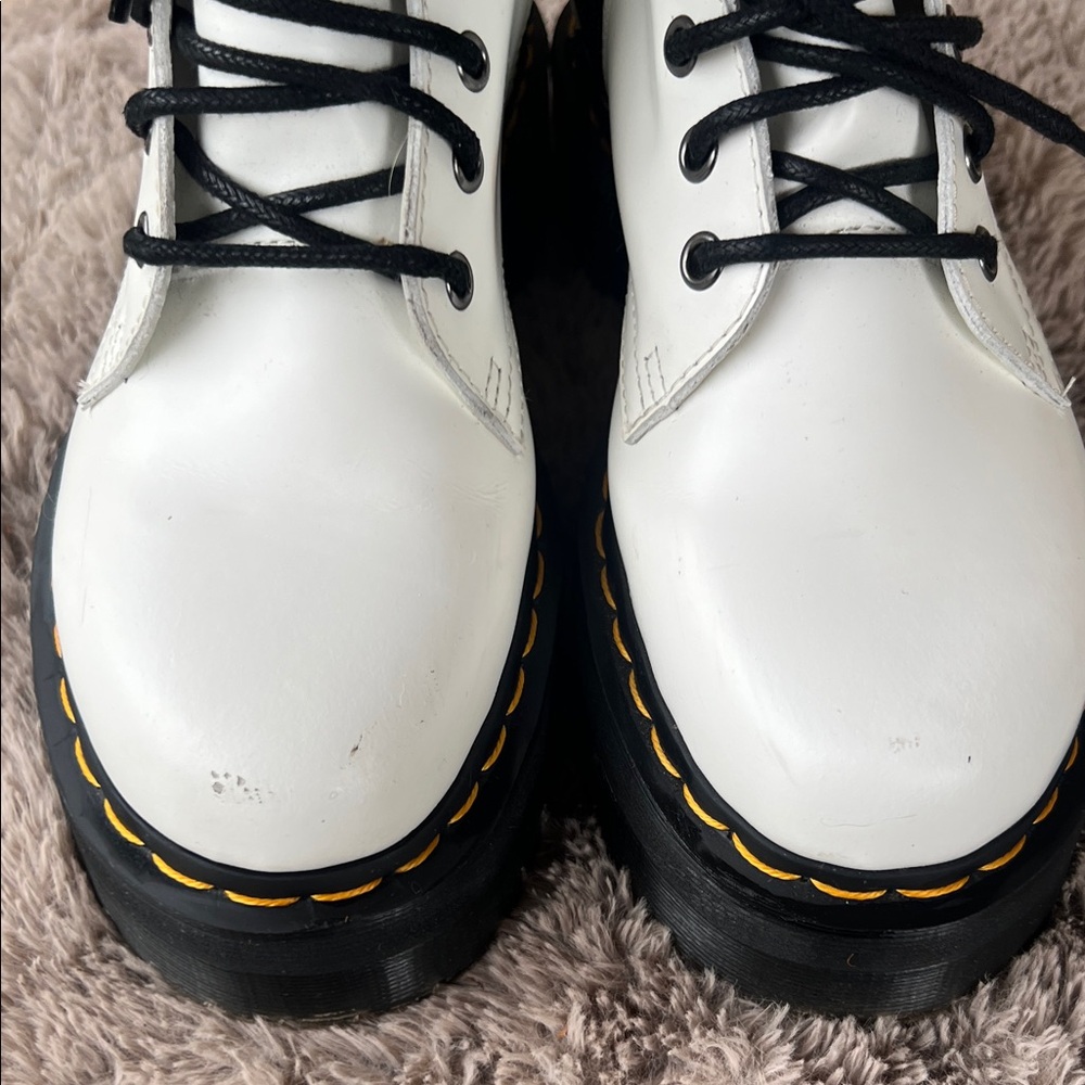 Dr. Martens White Platform Lace-Up Combat Boots with Black Laces - Picture 4 of 11